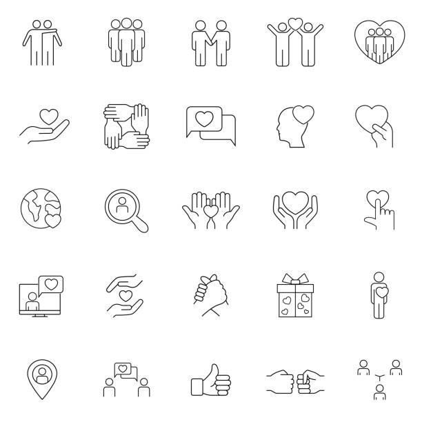 Friendship and love line icons. Interaction, Mutual understanding and assistance business. Trust handshake, social responsibility, mutual love icons. Trust friends, partnership. Web design. Eps10. Friendship and love line icons. Interaction, Mutual understanding and assistance business. Trust handshake, social responsibility, mutual love icons. Trust friends, partnership. Web design. Eps10. community outreach illustrations stock illustrations