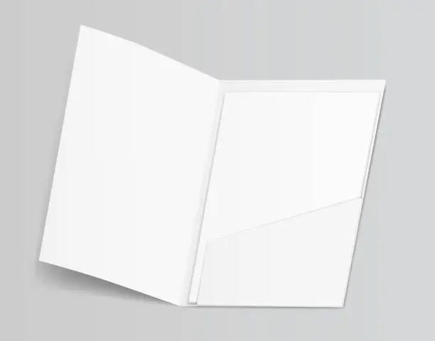 Vector illustration of 3D blank clean white folder for document papers sheets A4 container isolated on gray background