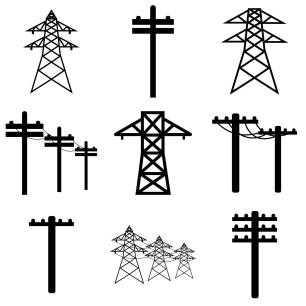 電源ライン アイコン、ロゴは白い背景に分離 - power line electricity construction fuel and power generation点のイラスト素材／クリップアート素材／マンガ素材／アイコン素材