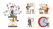 istock Set of Business Characters Time Management, People with Huge Alarm and Hour Clock, Business Working Process Organization 1285828362