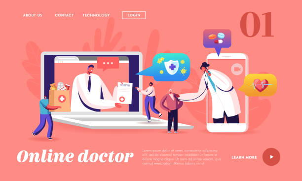 istock Distant Online Medicine, Smart Medical Technologies Landing Page Template. Doctors Characters Listen Heart Beating 1285828499