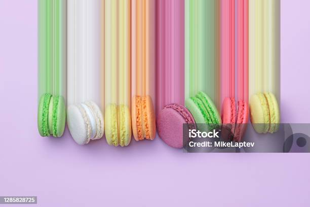 Row Of Colorful Macarons Stock Photo - Download Image Now - Cookie, Pixelated, Above