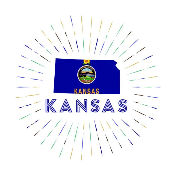 Vector illustration of Kansas sunburst badge.