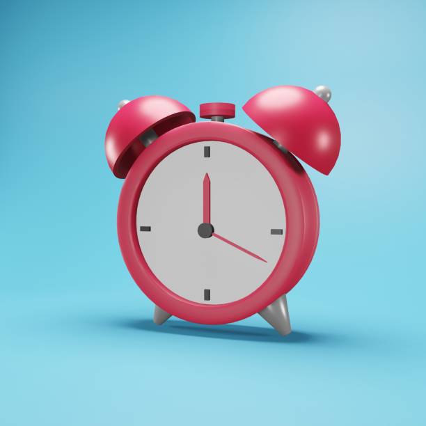 istock 3D rendering alarm clock illustration on blue background. Isolated 3D alarm clock icon. 1285829619