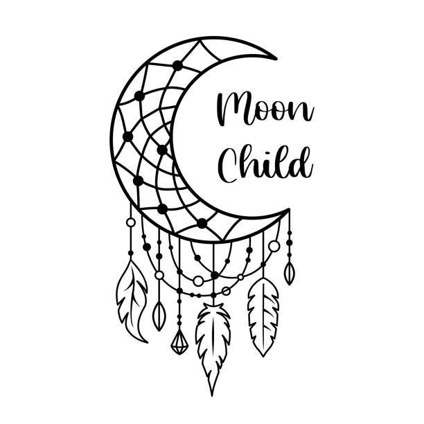 illustrazioni stock, clip art, cartoni animati e icone di tendenza di boho sogno catcher con luna bambino slogan. illustrazione vettoriale. - dreamcatcher