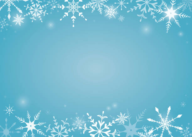 ilustrações de stock, clip art, desenhos animados e ícones de vector illustration. christmas background in blue tones with a frame of snowflakes of different shapes and sizes. new year theme. - snowflake falling christmas backgrounds