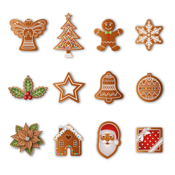 set of isolated christmas gingerbread cookies set of isolated christmas gingerbread cookies vector gingerbread man stock illustrations