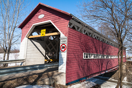 Grandchamp bridge, Municipality of Sainte-Genevieve-de-Berthier, Lanaudiere, Quebec, Canada. Built in 1918 over the Bayonne River.