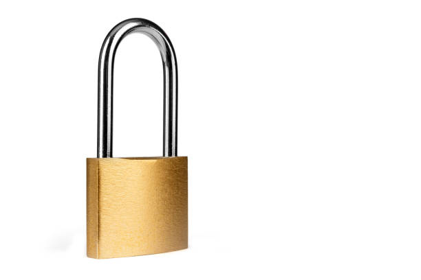 istock Padlock gold padlock isolated on white background. 1285837089