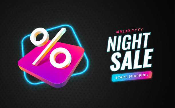 Night sale Special offer vector banner template with percent sign. Black Friday or Cyber Monday promotion illustration on dark background Night sale Special offer vector banner template with percent sign. Black Friday or Cyber Monday promotion illustration on dark background. monday night stock illustrations