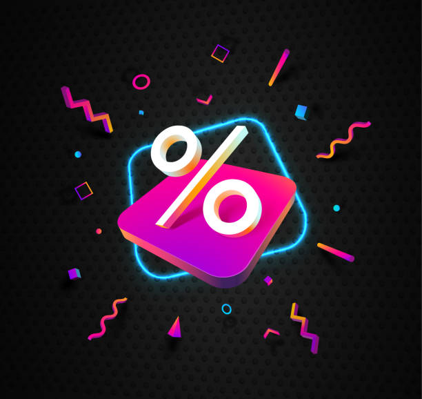 Percent sign 3d modern design on dark background. Discount sale special offer vector illustration Percent sign 3d modern design on dark background. Discount sale special offer vector illustration. monday night stock illustrations