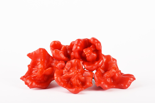 Red chili peppers on the white background, Mexican red hot peppers on the white background