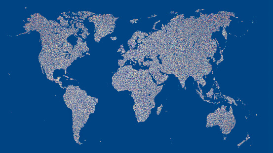 World map, particles. Abstract world map made from small dots. 3d render