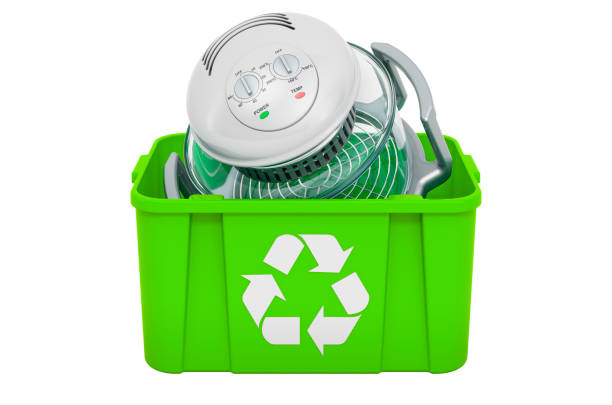 istock Recycling trashcan with fan-assisted oven, 3D rendering isolated on white background 1285843265