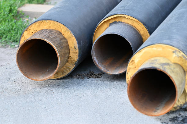 istock Rusty steel pipe with heat insulation 1285846194