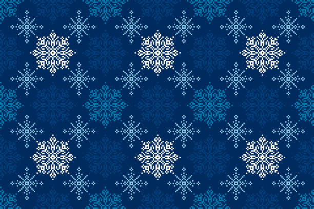 Winter Holiday Pixel Pattern. Seamless Snowflakes Ornament. Scheme for Knitted Sweater Pattern Design. Winter Holiday Pixel Pattern. Seamless Snowflakes Ornament. Scheme for Knitted Sweater Pattern Design christmas pattern pixel stock illustrations