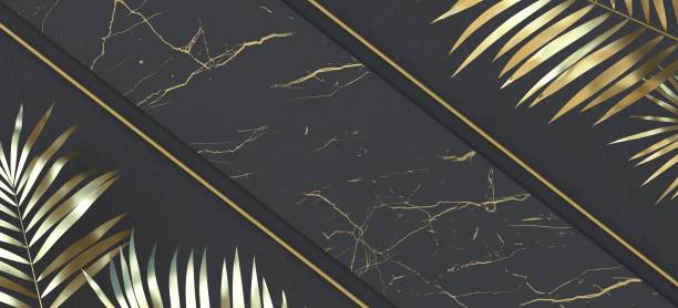 istock Abstract background with golden tropical leaves 3D 1285851759