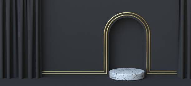 istock Abstract background marble podium with black curtain 3D 1285851769