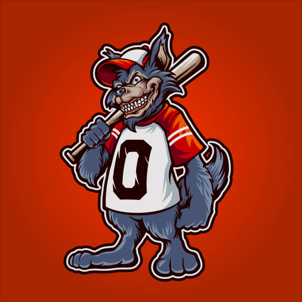 ilustrações, clipart, desenhos animados e ícones de wolfves beisebol logotipo mascote ilustração para o seu trabalho - mascot anger baseball furious