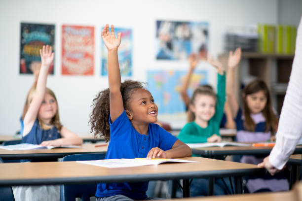 istock Girl raising hand in class 1285857940