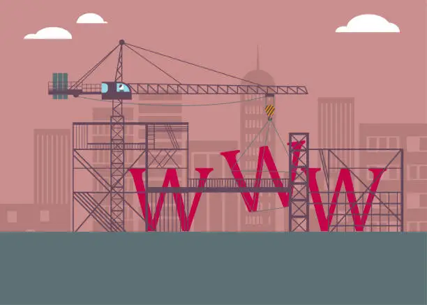 Vector illustration of On the construction site, the “www” under construction.