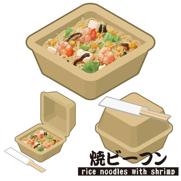 ryż na wynos vermicelli bento.isometric kolorowa ilustracja. - bento box lunch healthy lifestyle stock illustrations