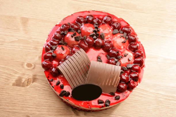 close up cake with cherry and chocolate