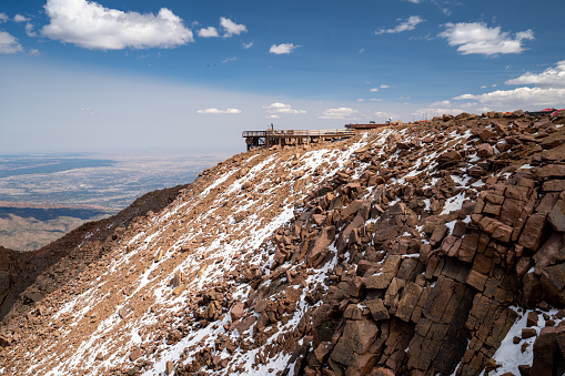 Colorado, USA - September 15, 2020: Summit of Pikes Peak. Heavy construction of the new visitor center and gift shop
