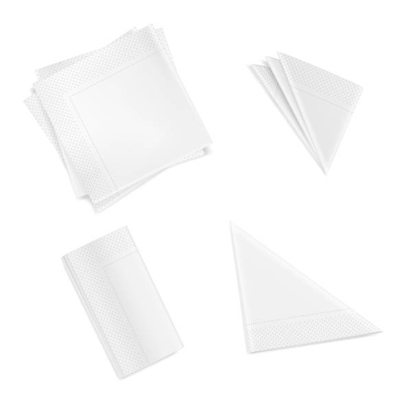 ilustrações, clipart, desenhos animados e ícones de conjunto de guardanapos dobrados brancos triangulares retangulares quadrados isolados em fundo branco - napkin