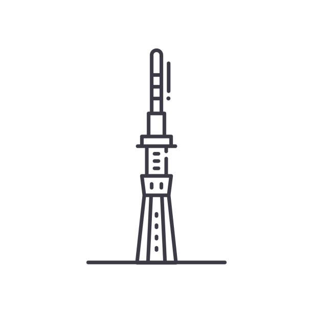 ilustrații de stoc cu pictograma skytree, ilustrație izolată liniară, vector de linie subțire, semn de design web, simbol concept schiță cu contur editabil pe fundal alb. - tokyo skytree