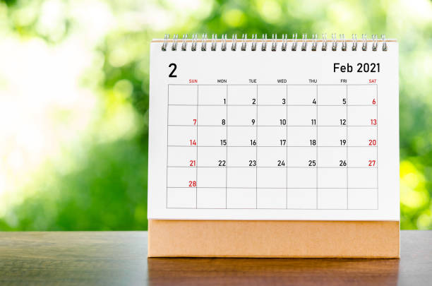 February 2021 Calendar desk for organizer to plan and reminder on wooden table February 2021 Calendar desk for organizer to plan and reminder on wooden table on nature background. february photos stock pictures, royalty-free photos & images