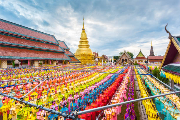 istock Wat Phra That Hariphunchai pagoda with light Festival 1285868952