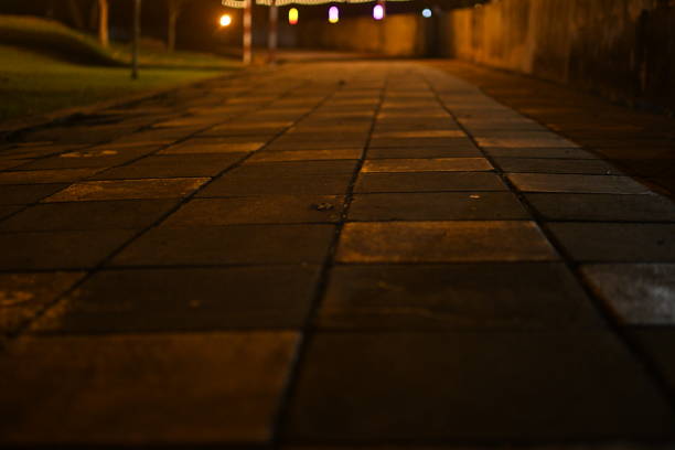 istock street in the night on the stone walking path 1285877091