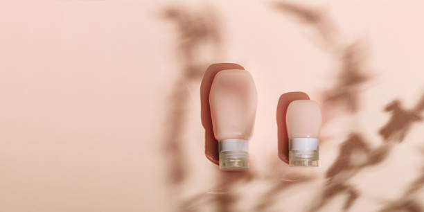istock Cosmetic Bottle for cream, gel, lotion. Beauty product package, mock up plastic container with hard shadows 1285878747