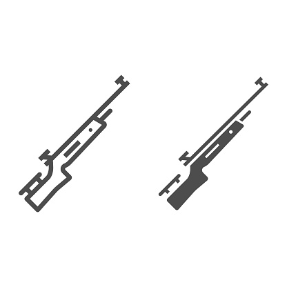 Shotgun for biathlon line and solid icon, Winter sport concept, firearm sign on white background, Rifle shoot icon in outline style for mobile concept and web design. Vector graphics