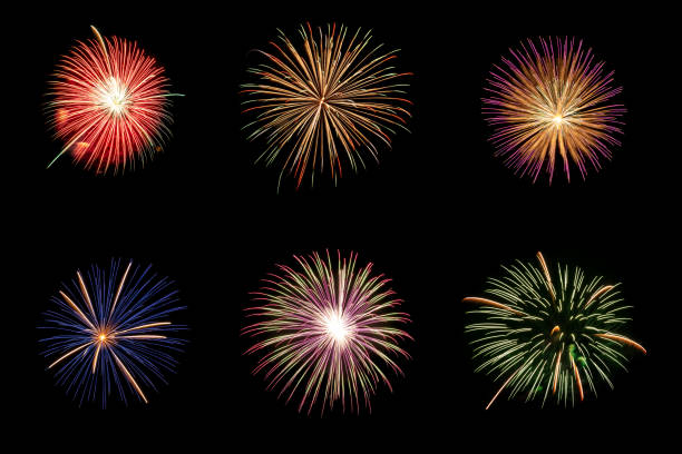 istock Real Fireworks display celebration collection set, Colorful New Year Firework 1285881977