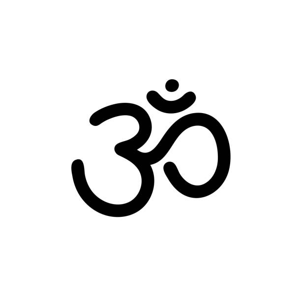 istock Om sign. Vector sacral icon. Meditation symbol. Yoga. Black line illustration 1285883683