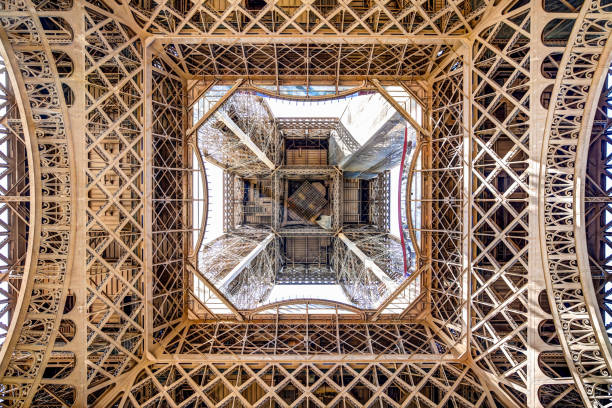 istock Architectural details of the Eiffel Tower  from below 1285885953