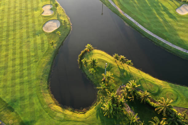istock Aerial view Green Golf course in the morning. 1285886983