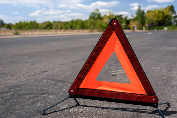 istock Red emergency stop sign on the road. 1285888638