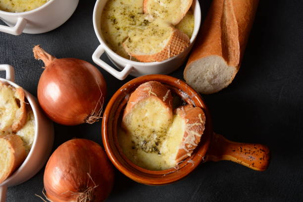 istock French Onion Soup with toasted bread and cheddar cheese 1285889631