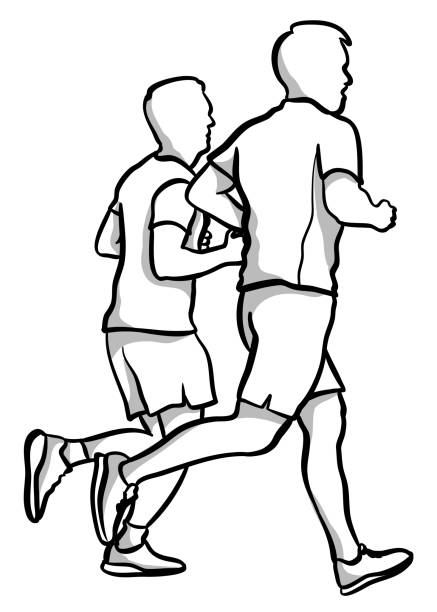 joggen zusammen täglich - männerfreundschaft stock-grafiken, -clipart, -cartoons und -symbole