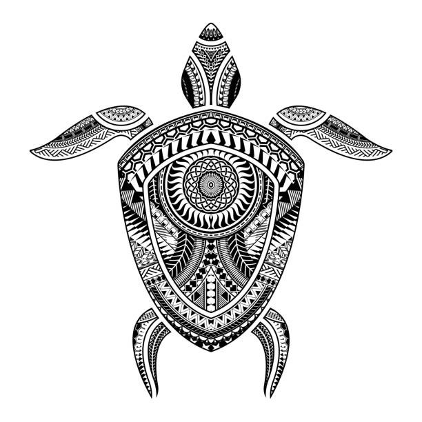 illustrations, cliparts, dessins animés et icônes de tortue de tatouage polynésienne - polynesia