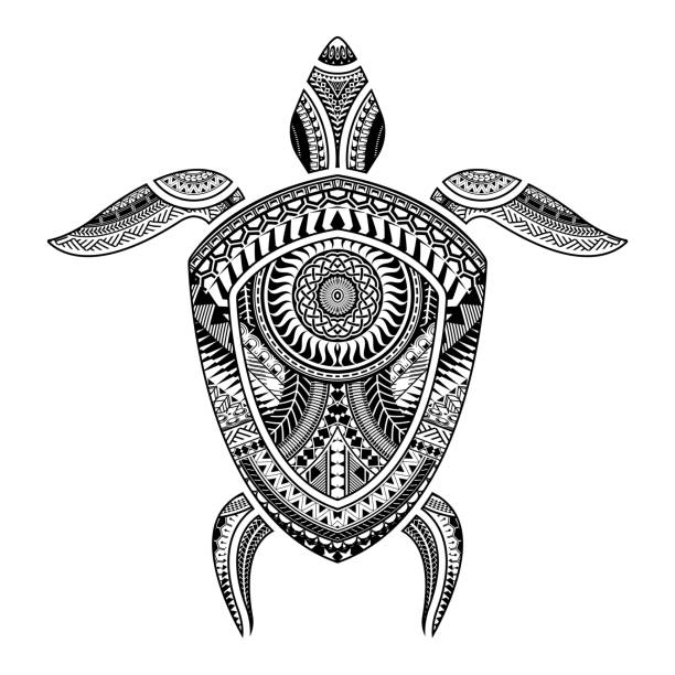 illustrazioni stock, clip art, cartoni animati e icone di tendenza di tartaruga tatuaggio polinesiano - polynesia