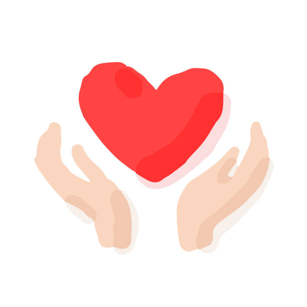 istock Heart and hand icon; Hand drawn vector illustration like woodblock print 1285893296