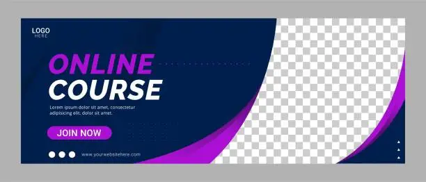 Vector illustration of Online course social media cover banner template promotion