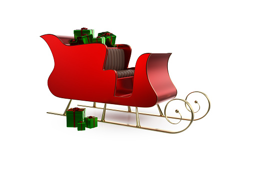Red sleigh on a white background. Computer generated image.