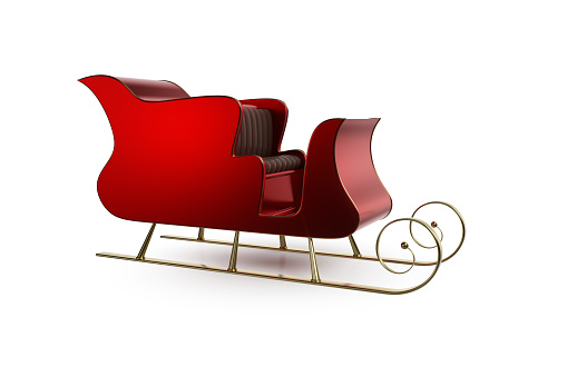 Red sleigh on a white background. Computer generated image.