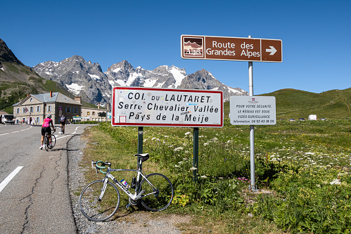 Col du Lautaret, France - July 8, 2020: Col du Lautaret is a french alpine mountain pass at 2642 metres.