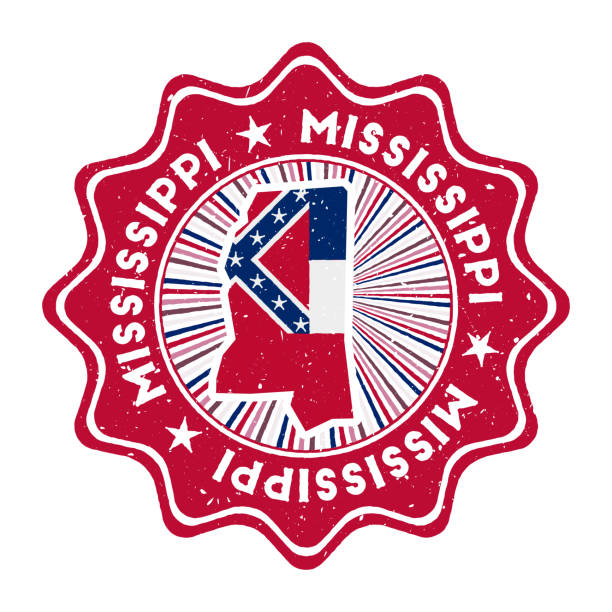 istock Mississippi round grunge stamp with us state map and state flag. 1285904158